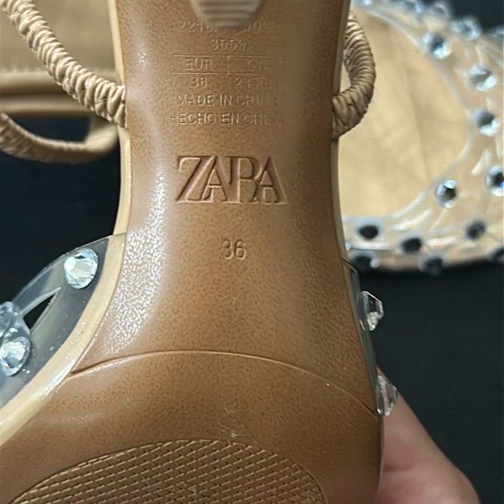 Zara Women's Beige and Silver Crystal Heels - Picture 3 of 6